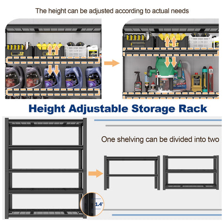 Garage Storage Rack, 5 Layer Adjustable Shelving Unit For Warehouse - Black HouseOfZazla