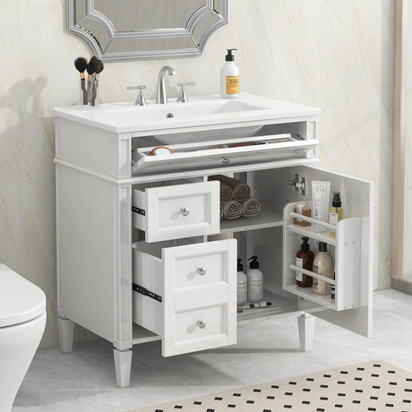 Bathroom Vanity With Top Sink, Modern Bathroom Storage Cabinet With 2 Drawers And A Tip-Out Drawer HouseOfZazla