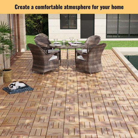 Interlocking Deck Tiles Checker Pattern, Square Acacia Hardwood Outdoor Flooring For Patio, Bancony, Pool Side HouseOfZazla