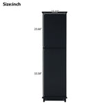 Tall Bathroom Storage Cabinet With Glass Doors, Free-Standing, Two Drawers, And Adjustable Shelves, Board, Painted Perfect For Displaying Your Favorite Items