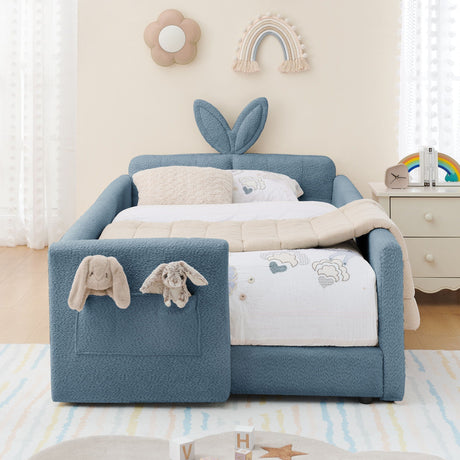 Cute Rabbit Ear Upholstered Platform Bed Frame With Safety Rail HouseOfZazla
