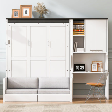 Multi Functional Murphy Bed With Sofa, Desk, And Storage Cabinet In, Full Size - White HouseOfZazla