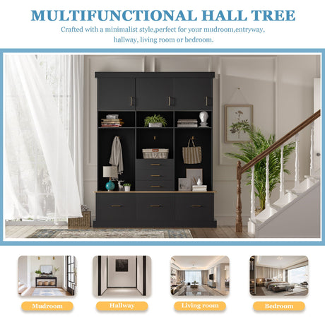 Entryway Hall Tree With Bench And Storage, 5 In 1 Coat Rack HouseOfZazla