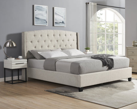 Astral 3-Piece Upholstered Bedroom Set, Tufted Wingback Bed with Two White Nightstands HouseOfZazla