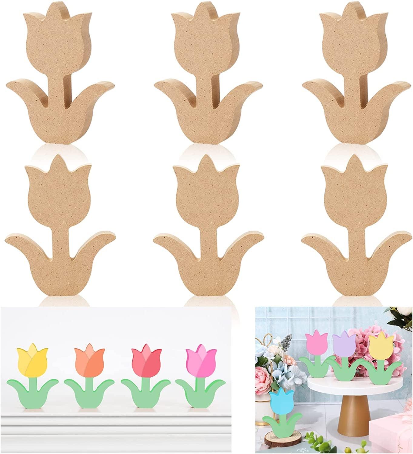 6Pcs Wooden Tulip Cutouts Unfinished Table Wooden Signs Tulip Shaped Craft Tags Slice WoodArtSupply