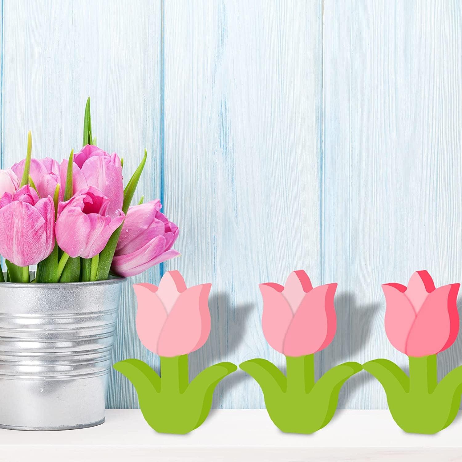 6Pcs Wooden Tulip Cutouts Unfinished Table Wooden Signs Tulip Shaped Craft Tags Slice WoodArtSupply