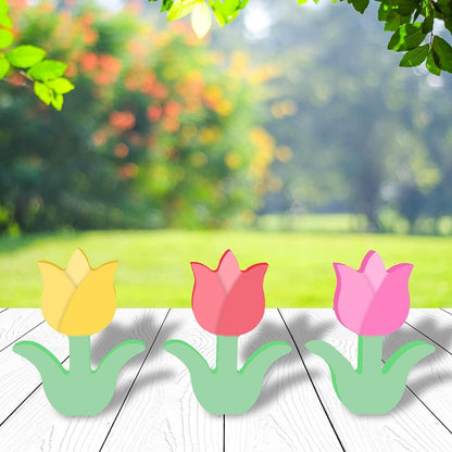 6Pcs Wooden Tulip Cutouts Unfinished Table Wooden Signs Tulip Shaped Craft Tags Slice - WoodArtSupply