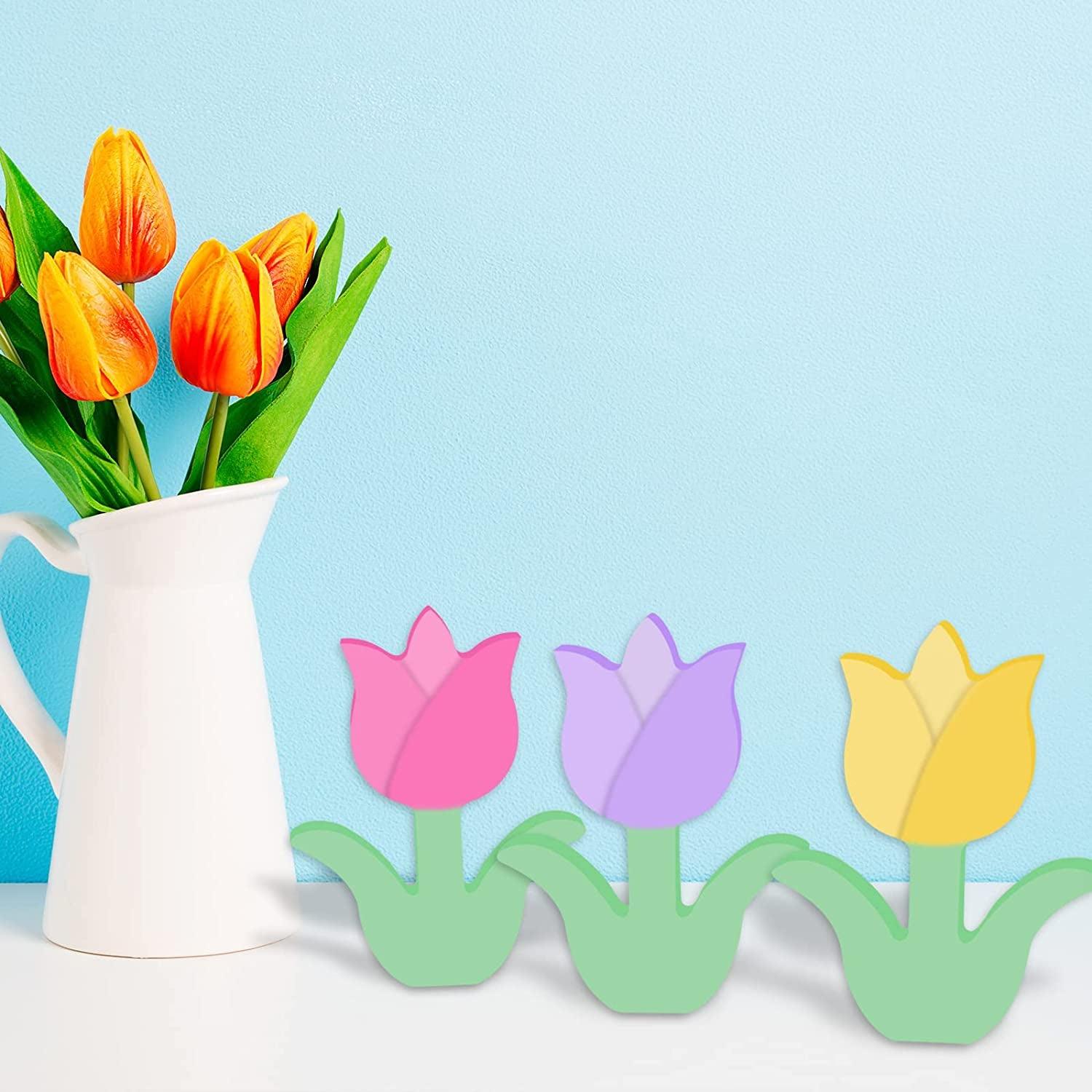 6Pcs Wooden Tulip Cutouts Unfinished Table Wooden Signs Tulip Shaped Craft Tags Slice WoodArtSupply