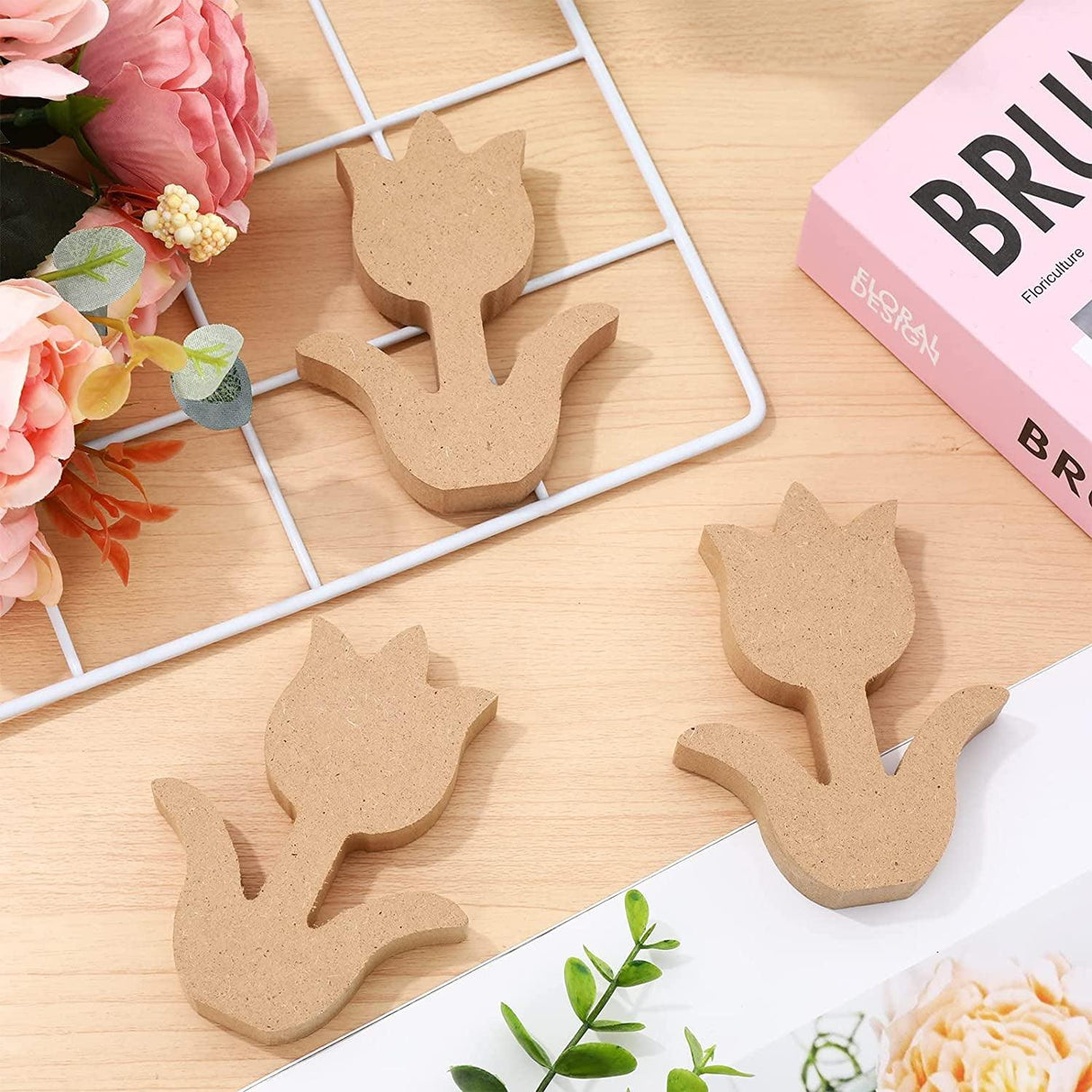 6Pcs Wooden Tulip Cutouts Unfinished Table Wooden Signs Tulip Shaped Craft Tags Slice WoodArtSupply