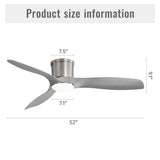 Flush Mount Ceiling Fan With Dimmable LED Light, 3 Blades, Reversible DC Motor