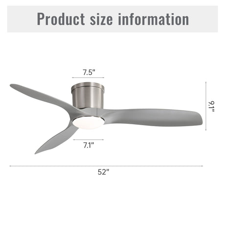 Flush Mount Ceiling Fan With Dimmable LED Light, 3 Blades, Reversible DC Motor HouseOfZazla