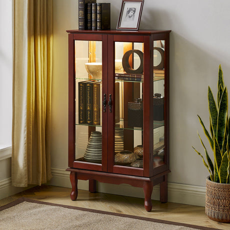 Curio Cabinet Lighted Curio Diapaly Cabinet With Adjustable Shelves And Mirrored Back Panel, Tempered Glass Doors (3 Tier), (E26 Light Bulb Not Included) HouseOfZazla