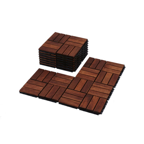 Interlocking Deck Tiles Checker Pattern, Square Acacia Hardwood Outdoor Flooring For Patio, Bancony, Pool Side HouseOfZazla