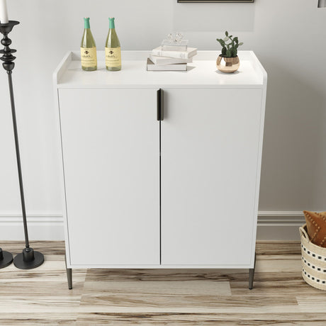 2 Door Wine Bar Cabinet With Adjustable Shelf, Soft-Closing Hinges, And High Feet - White HouseOfZazla