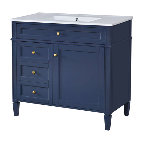 Bathroom Vanity With Top Sink, Modern Bathroom Storage Cabinet, 2 Drawers And A Tip-Out Drawer, Single Sink Bathroom Vanity - Blue HouseOfZazla