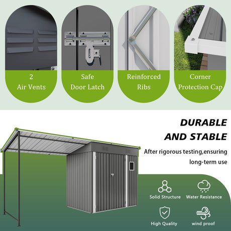 Lean To Shed With Open Sided Pergola, Outdoor Storage Shed & Attached Hardtop Gazebo Combo - Gray HouseOfZazla
