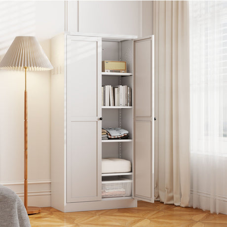 Metal Kitchen Pantry Cabinet With Adjustable Storage And 4 Heavy Duty Shelves - White HouseOfZazla