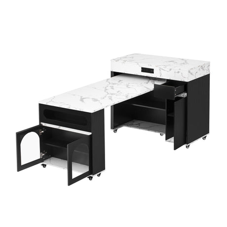 Extendable Dining Table With Folding Top, Rolling Kitchen Island With Drawers And Power Outlet HouseOfZazla