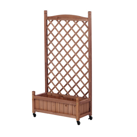 Raised Garden Bed With Trellis 2 Pack, Outdoor Planter Box & Plant Stand With Climbing Racks - Brown HouseOfZazla