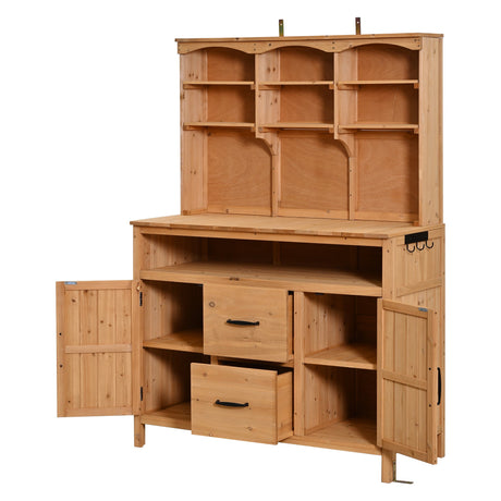 TOPMAX Large Fir Wood Potting Bench with Hutch, Cabinets & Drawers HouseOfZazla