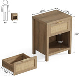 Eclatara Rattan Nightstand Set 2: Boho End Table with Drawer and Storage Shelf, Farmhouse Cane Accent Bedside Night Stands for Bedroom Small Space Sofa (2, Caramel Oak) Eclatara