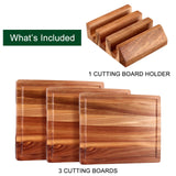 Extra Large Acacia Wood Cutting Board Set of 3 Wooden Chopping Board With Holder Fruit Cutting Board Charcuterie Boards for Kitchen Bread Cheese Serving Board Meat Cutting Board Carving Board Gtencemen