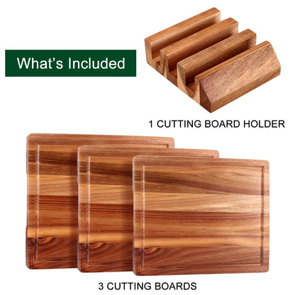 Extra Large Acacia Wood Cutting Board Set of 3 Wooden Chopping Board With Holder Fruit Cutting Board Charcuterie Boards for Kitchen Bread Cheese Serving Board Meat Cutting Board Carving Board