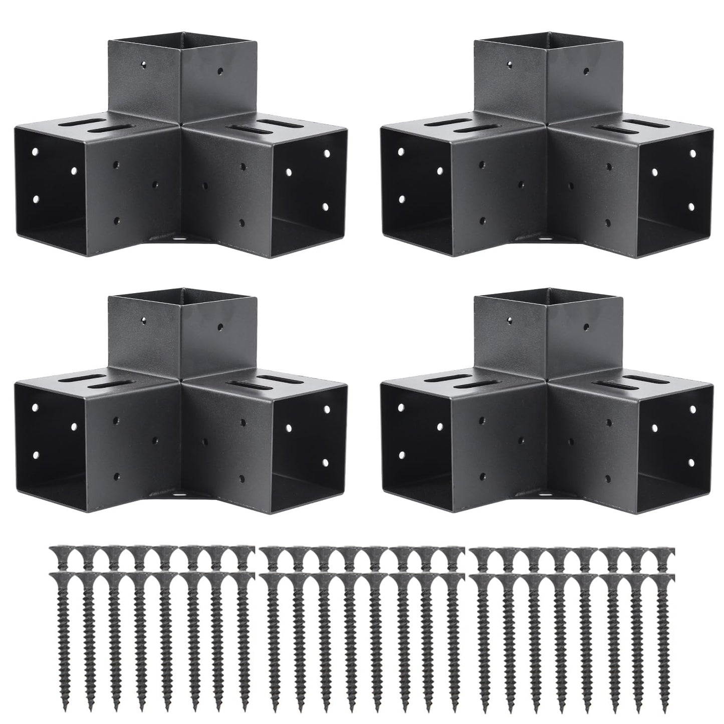 AXWHYS 4x4 Pergola Brackets(Actual:3.5"x3.5") 3 Way Right Angle Corner Bracket, DIY Pergola Kit with Black Powder Coated Support Gazebos, Patio Pergolas Log Cabin Outdoor Pergola Hardware - WoodArtSupply