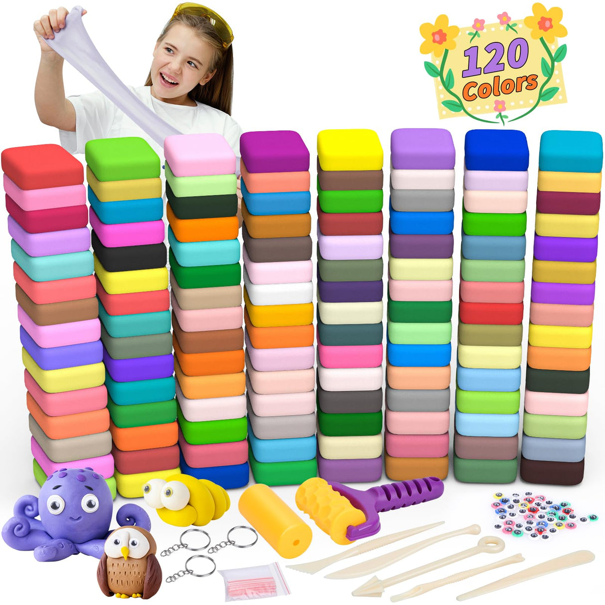 168 PCS Air Dry Clay Kit, Modeling Clay for Kids 120 Colors, DIY Model Magic Clay, Molding Clay Kit with Sculpting Tools, Non-Sticky Soft and Super Light, Arts and Crafts Gift for Boys Girls Kids UZLU
