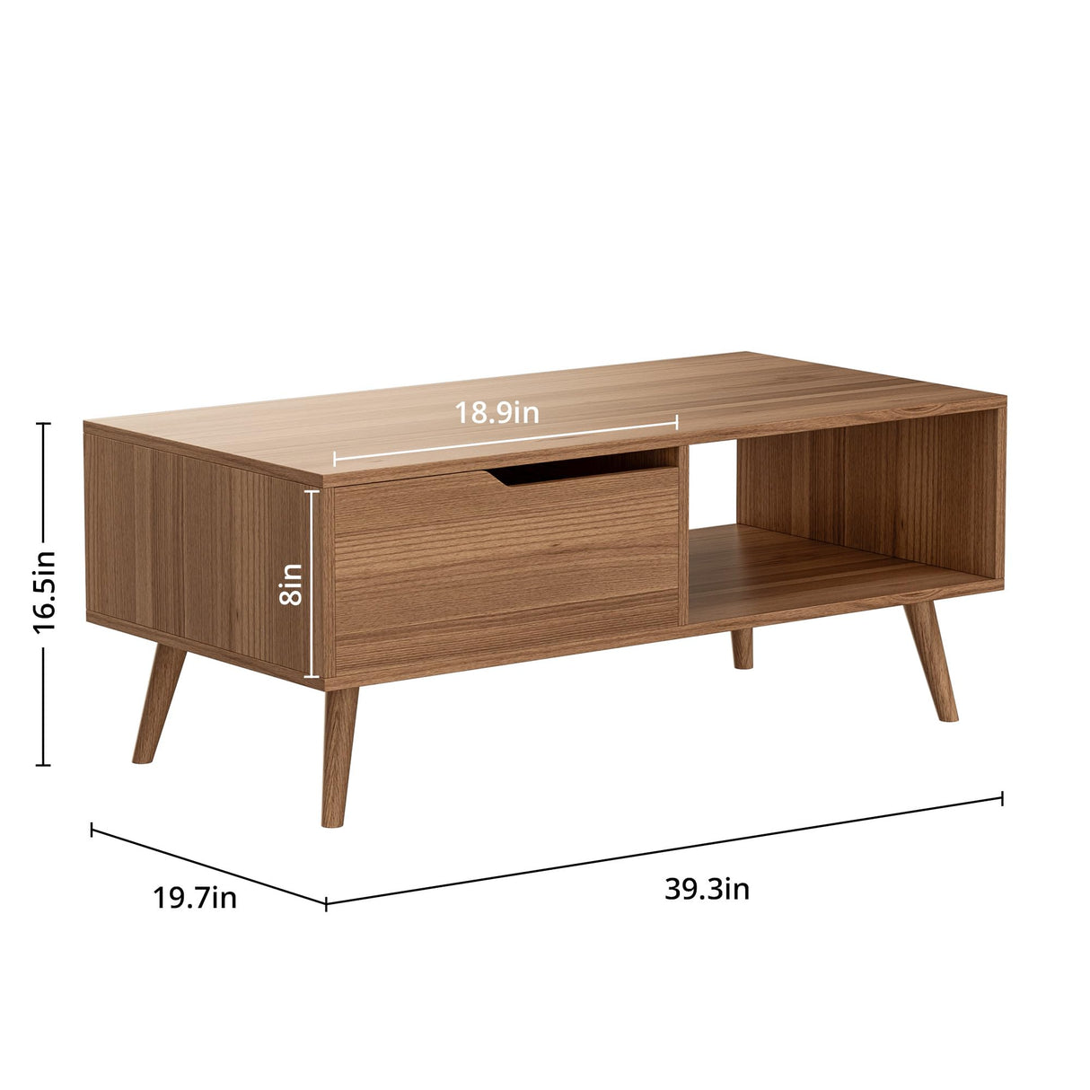 DIYART Brown Coffee Table, Mid Century Modern Coffee Table with Drawer & Shelf, 39'' Wooden Simple Console Table for Living Room DIYART
