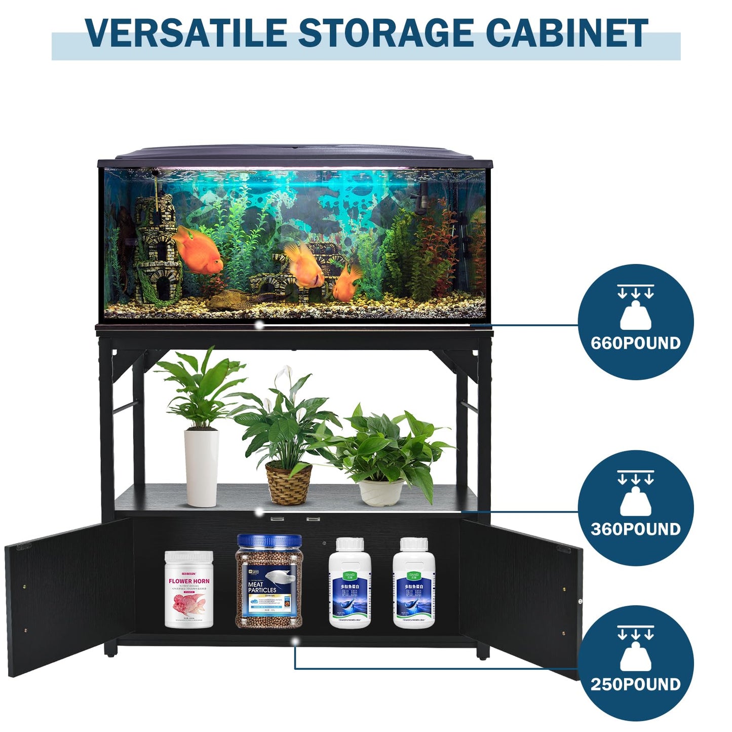 40 Gallon Fish Tank Stand Metal Frame Aquarium Stand with Storage Cabinet, Fish Tank with Stand for Fish Tank Accessories Storage for Fish Lovers, 660LBS Capacity Black 36.6" L*18.9" W Tabletop