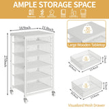 Sbanmao Utility Cart with 5 Drawers, Rolling Storage Cart with Wooden Tabletop and Lockable Wheels, Storage Drawer Cart Craft Cart for Bedroom, Classroom, Home, Office, White Sbanmao