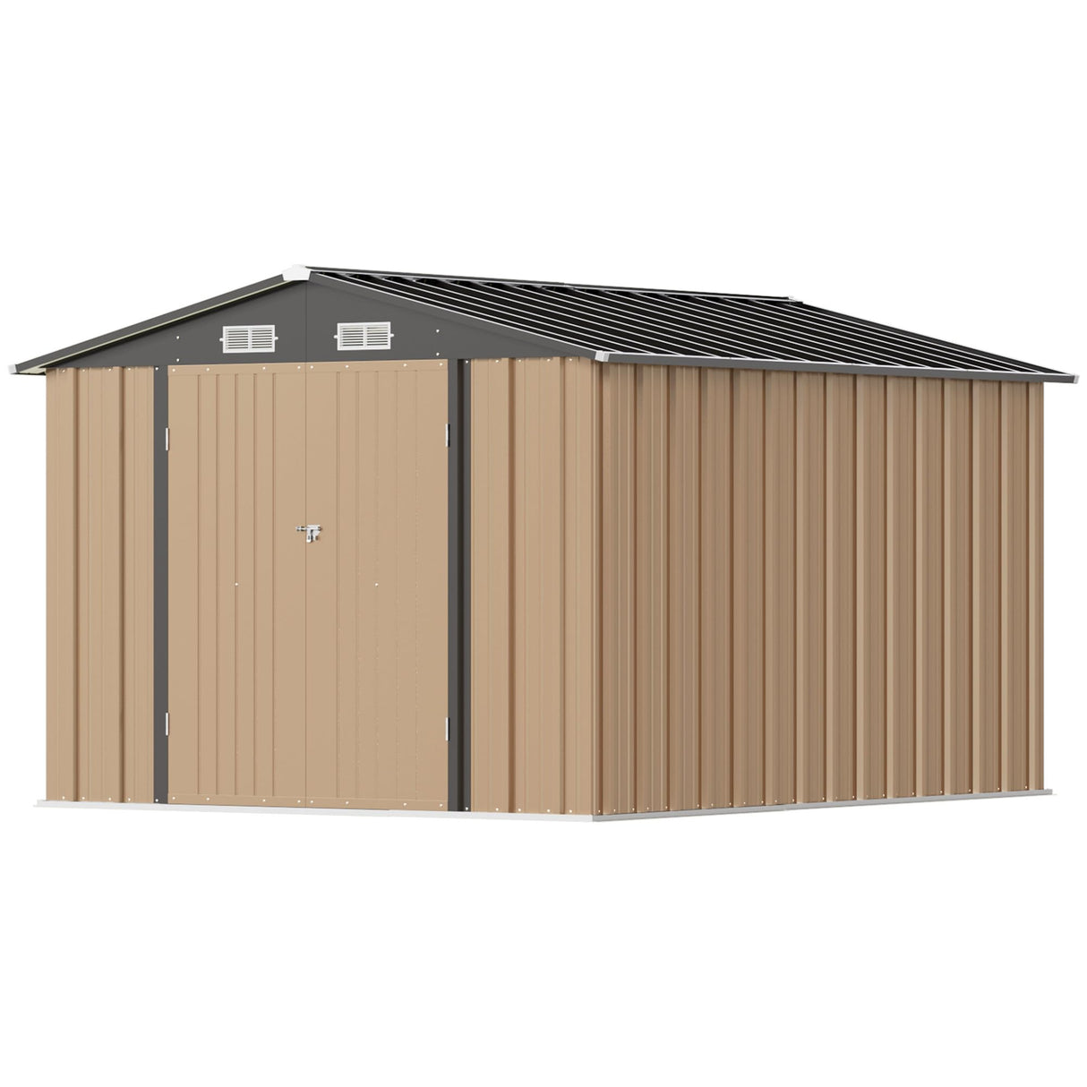 Greesum 8×10FT Outdoor Storage Shed, Metal Patio Storaged Sheds with Lockable Doors, Sheds & Outdoor Storage for Bike, Backyard, Pool and Garden, Brown Greesum