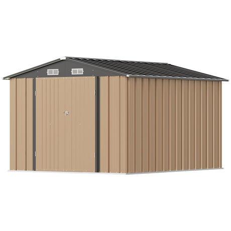Greesum 8×10FT Outdoor Storage Shed, Metal Patio Storaged Sheds with Lockable Doors, Sheds & Outdoor Storage for Bike, Backyard, Pool and Garden, Brown Greesum