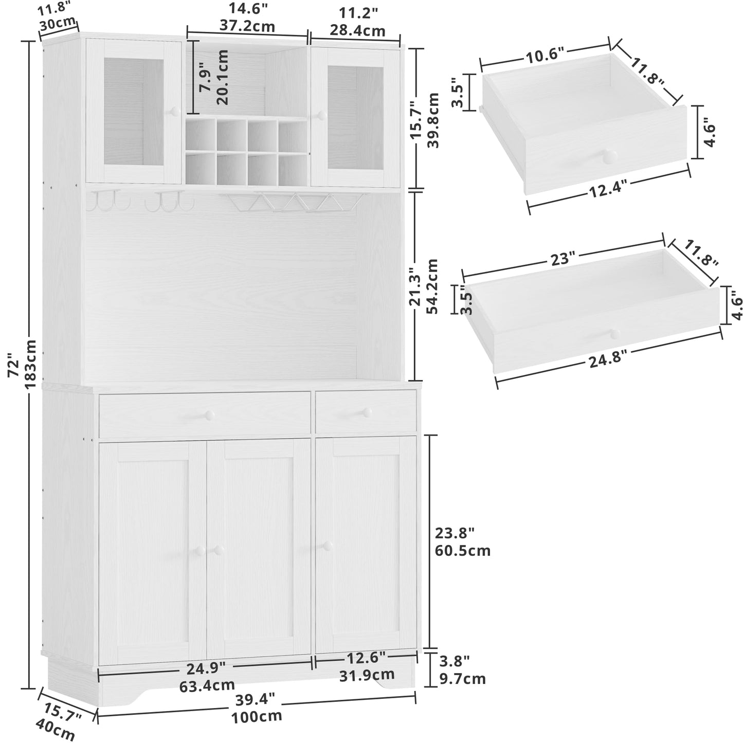 IRONCK Kitchen Pantry Storage Cabinet 72" Height with Doors, Drawer, Adjustable Shelves, Freestanding Cupboard hutch Cabinet for Dining Room, Living Room, White - WoodArtSupply