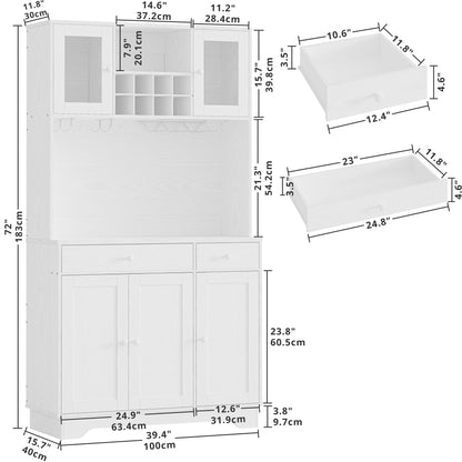 IRONCK Kitchen Pantry Storage Cabinet 72" Height with Doors, Drawer, Adjustable Shelves, Freestanding Cupboard hutch Cabinet for Dining Room, Living Room, White - WoodArtSupply