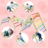 EDOSTORY 5 in 1 Pikler Triangle Set, Indoor Playground and Gym for Kids, Foldable Wooden Montessori Climbing Set Triangle Ladder Set with Slide and Climbing Ramp, Gift for Boys Girls(Rainbow) EDOSTORY