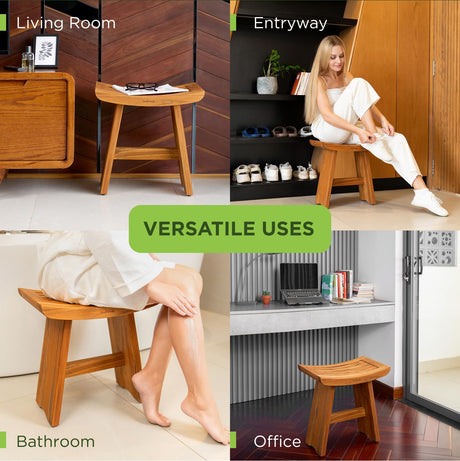 GREENTEAK Premium 18" Teak Shower Bench, Waterproof Teak Shower Stool, Wooden Stool for Bathroom, Teak Wood Shower Seat Chair for Shower Storage Shelf, 300 Lbs Capacity, Provides Safety GREENTEAK