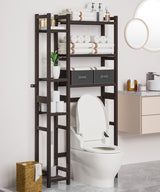 Homde Over The Toilet Storage with Basket and Drawer, Bamboo Bathroom Organizer with Adjustable Shelf & Waterproof Feet Pad, Space Saver Rack for Restroom, Laundry, Brown Homde