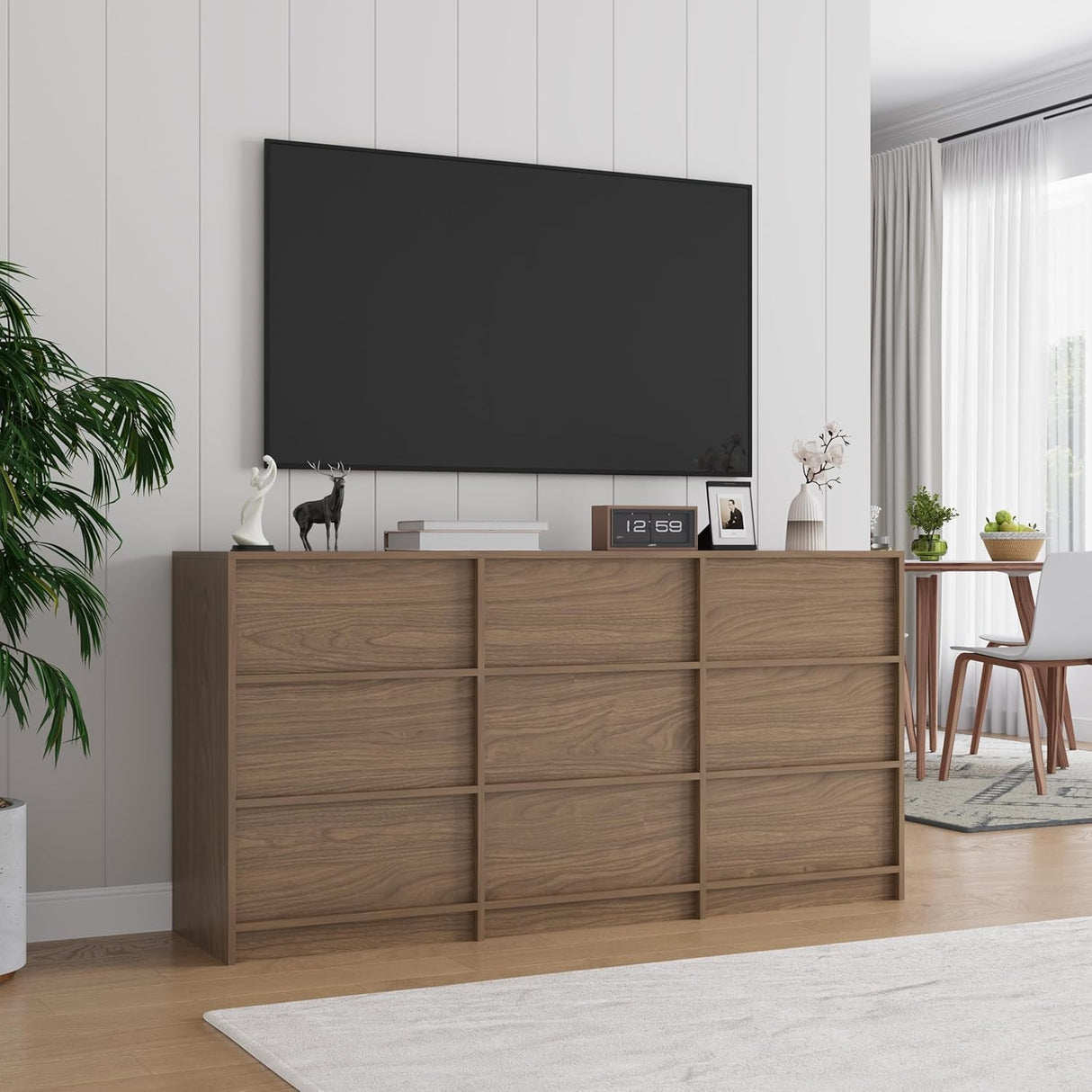 Jiaoun 63" W 9 Drawer Dressers for Bedroom, Modern Large Wood Dresser Chest of Drawers, Wide Dresser Organizer for Living Room, Hallway,Brown