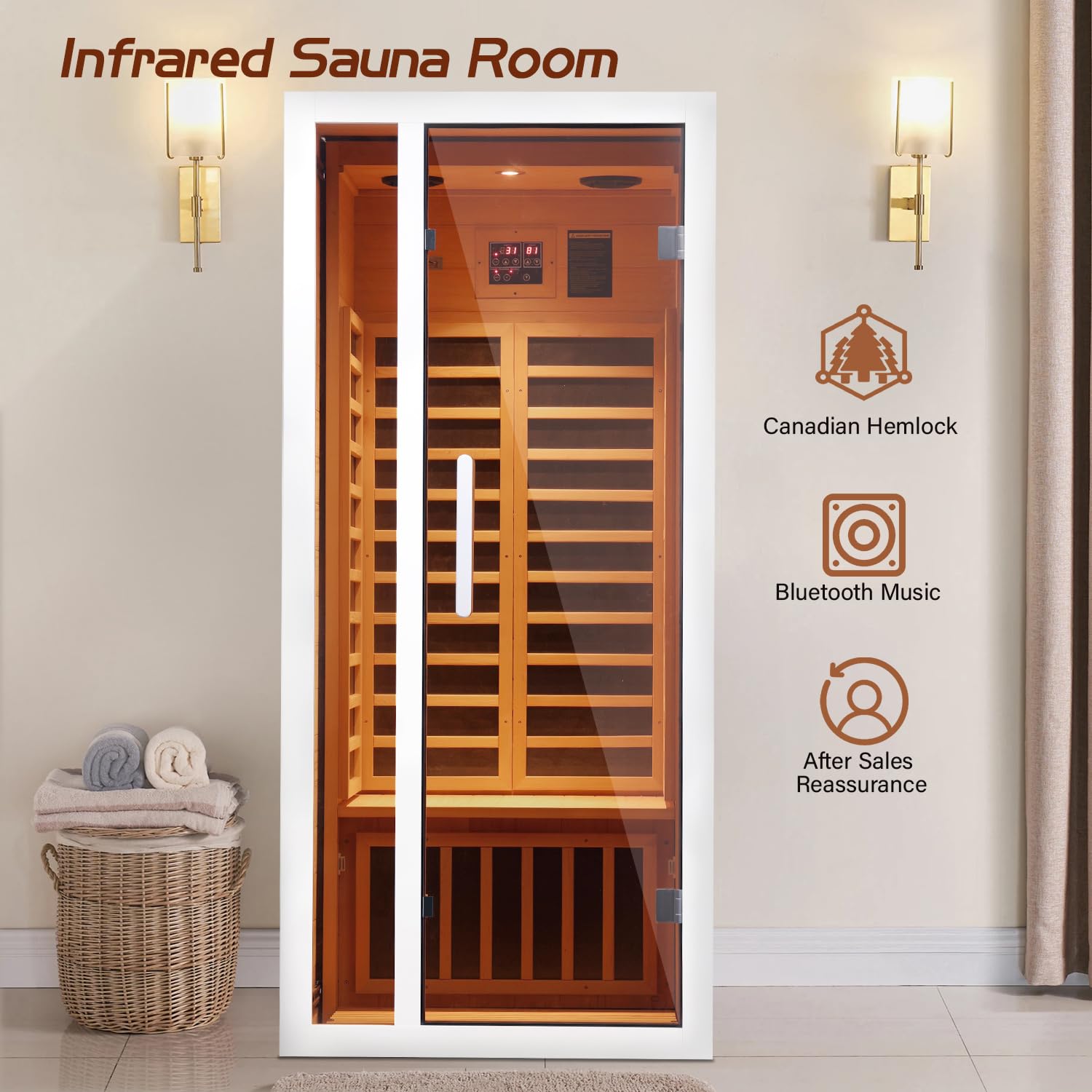 Vanity Art 𝟮𝟬𝟮𝟰 𝗡𝗲𝘄 Far Infrared Saunas for Home, 1 Person Extendable Indoor Hemlock Wood Sauna Low EMF 6 Heating Panels 1660 Watt, Wood Dry Sauna with Bluetooth, LCD Display, LED Lights - WoodArtSupply