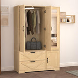 CORAZAZA 72" Armoire Wardrobe Closet with Mirror Door,3 Doors Farmhouse Bedroom Armoire with Drawers and Adjustable Shelves,Wooden Armoire Wardrobe Closet with Hanging Rod for Bedroom(Natural) CORAZAZA