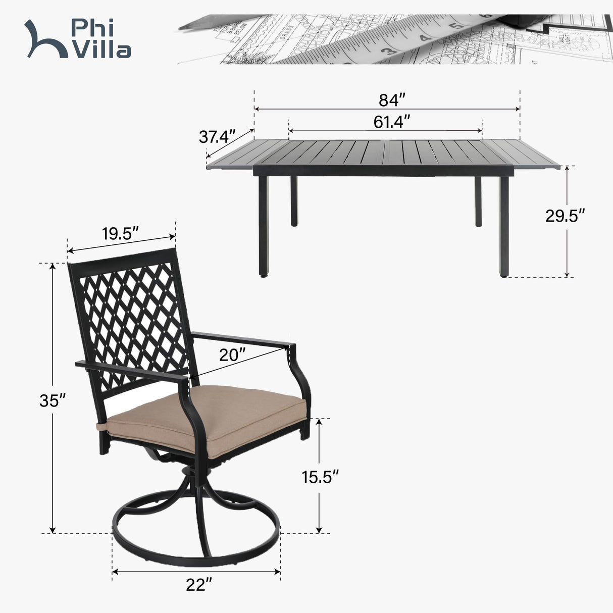 PHI VILLA 9 Pieces Outdoor Dining Set, Expandable Metal Table (64"-82") and 8 Swivel Dining Chairs – Perfect for Patio, Garden, Deck, Porch, and Yard, 9PCS Outdoor Dining Set Style 2 PHI VILLA