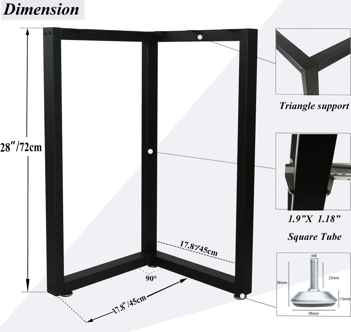Luffioner Metal Table Legs 28 Inch,Table Legs Replacement Heavy Duty Square Tube Desk Legs Furniture Legs for Coffee Table, Dining Table Set of 2 Luffioner