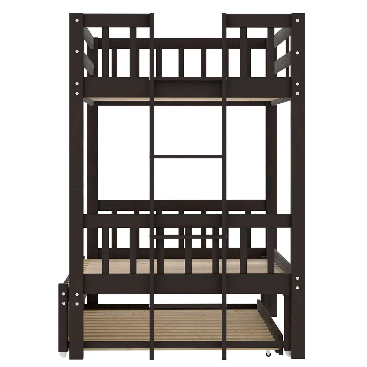 Flieks Twin Over Twin/King Bunk Beds with Trundle, Twin Over Pull-Out bunk Bed Accommodate 4 People for Kids, Adult, No Box Spring Needed Flieks