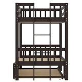 Flieks Twin Over Twin/King Bunk Beds with Trundle, Twin Over Pull-Out bunk Bed Accommodate 4 People for Kids, Adult, No Box Spring Needed Flieks