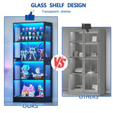 Ceruvia Glass Display Cabinet with 3CCT Motion Sensor Light, 4-Tier Curio Case for Collectibles, Storage Shelf with Glass Doors, Bookcase, Showcase, Black Ceruvia