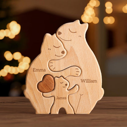 Customizedbee Wooden Bears Family Puzzle, Personalized Jigsaw Puzzles for Adults Kids, Family Decor for Mom, Woody Sculpture, Housewarming Gifts for Parents Couple - WoodArtSupply