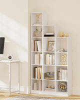 Hzuaneri Bookcase, Tall Narrow Bookshelf, Open Display Storage Shelf, Skinny Cube Book Shelf with Adjustable Shelves, CD Rack for Living Room, Home Office, Bedroom, 6 Tiers, White BC09603X Hzuaneri