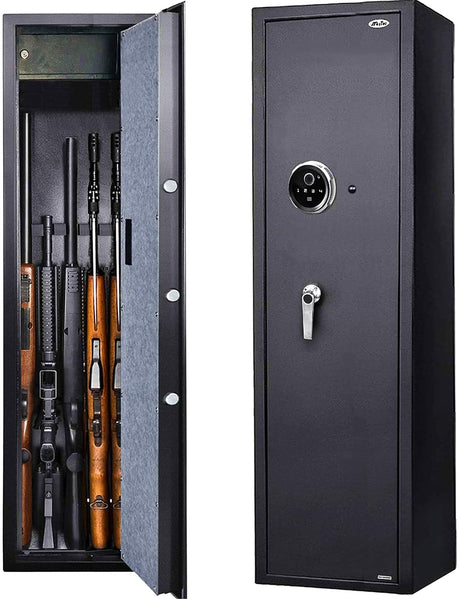 Large Biometric Rifle Safe, Quick Access 5-7 Gun Fingerprint Metal Rifle Gun Security Cabinet (with/Without Scope) with Separate Pistol/Handgun Lock Box (New and Improved Biometric Fingprint Rifle) BBRKIN